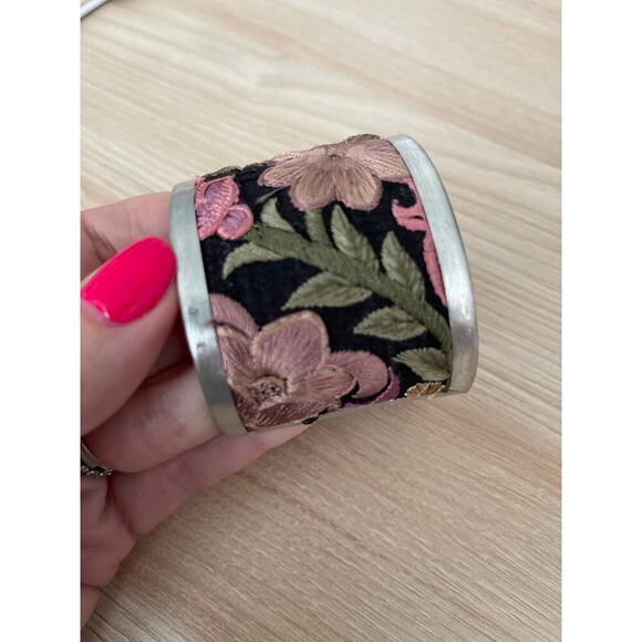 Light Pink Flower Embroidery Cuff Bracelet - Picture 1 of 5